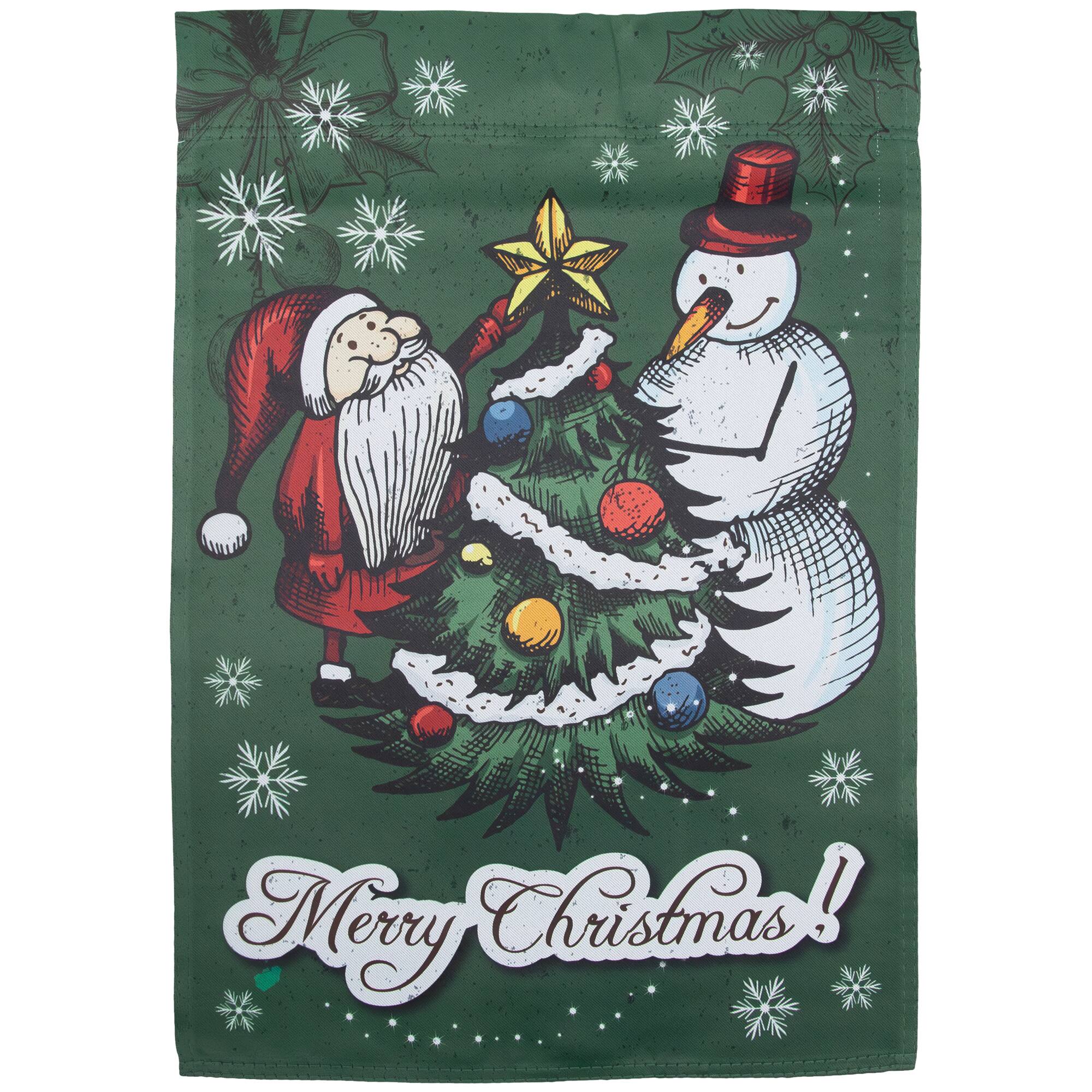 Merry Christmas Santa and Snowman Outside House Flag 28" x 40"